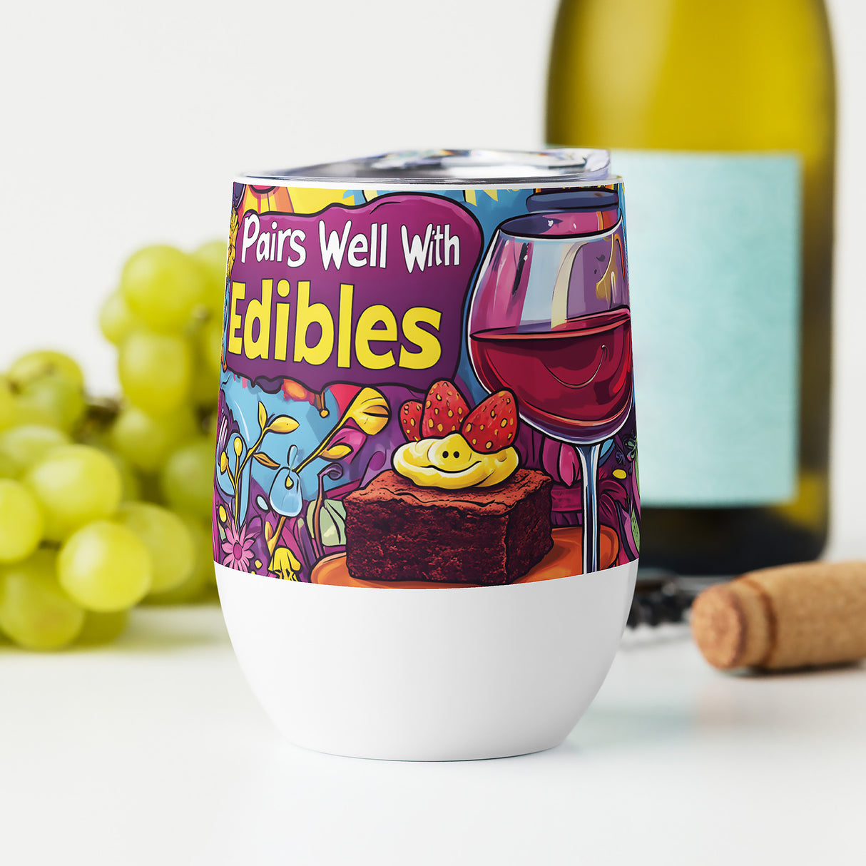 Pairs Well With Edibles Wine Tumbler – Funny Stoner Gift, Insulated Stainless Steel Tumbler